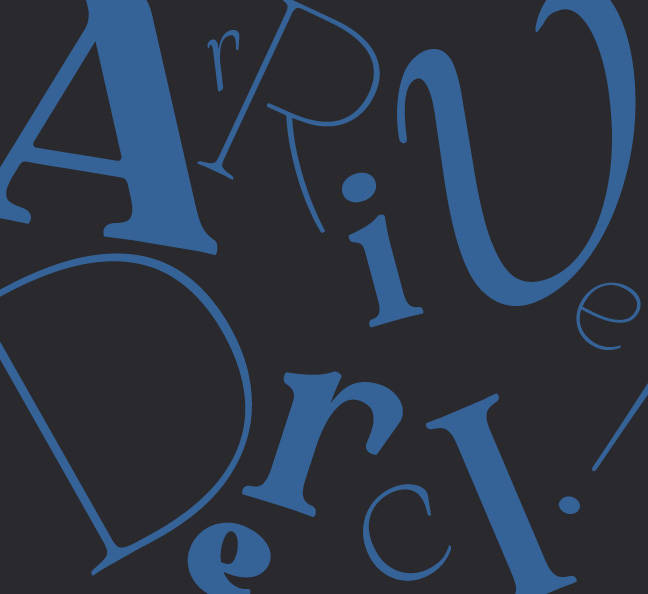 a spread with the letters a r r i v e d e r c i !' bouncing'